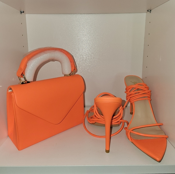 Neon Orange Strappy Sandals 11cm/ 4.33 inch Neon Heel Size 8.5 - Picture 10 of 11